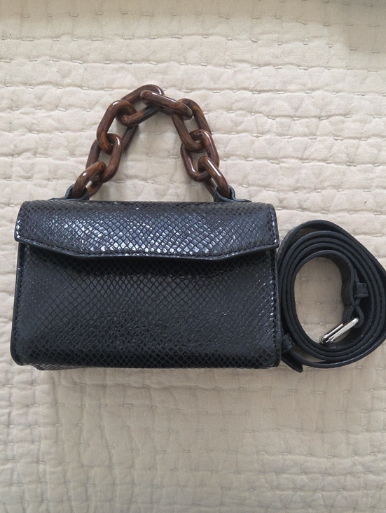 Ganni Handbags - Ganni Black Leather Croc Embossed Belly Belt Bag with Tortoiseshell Handle. NWT.